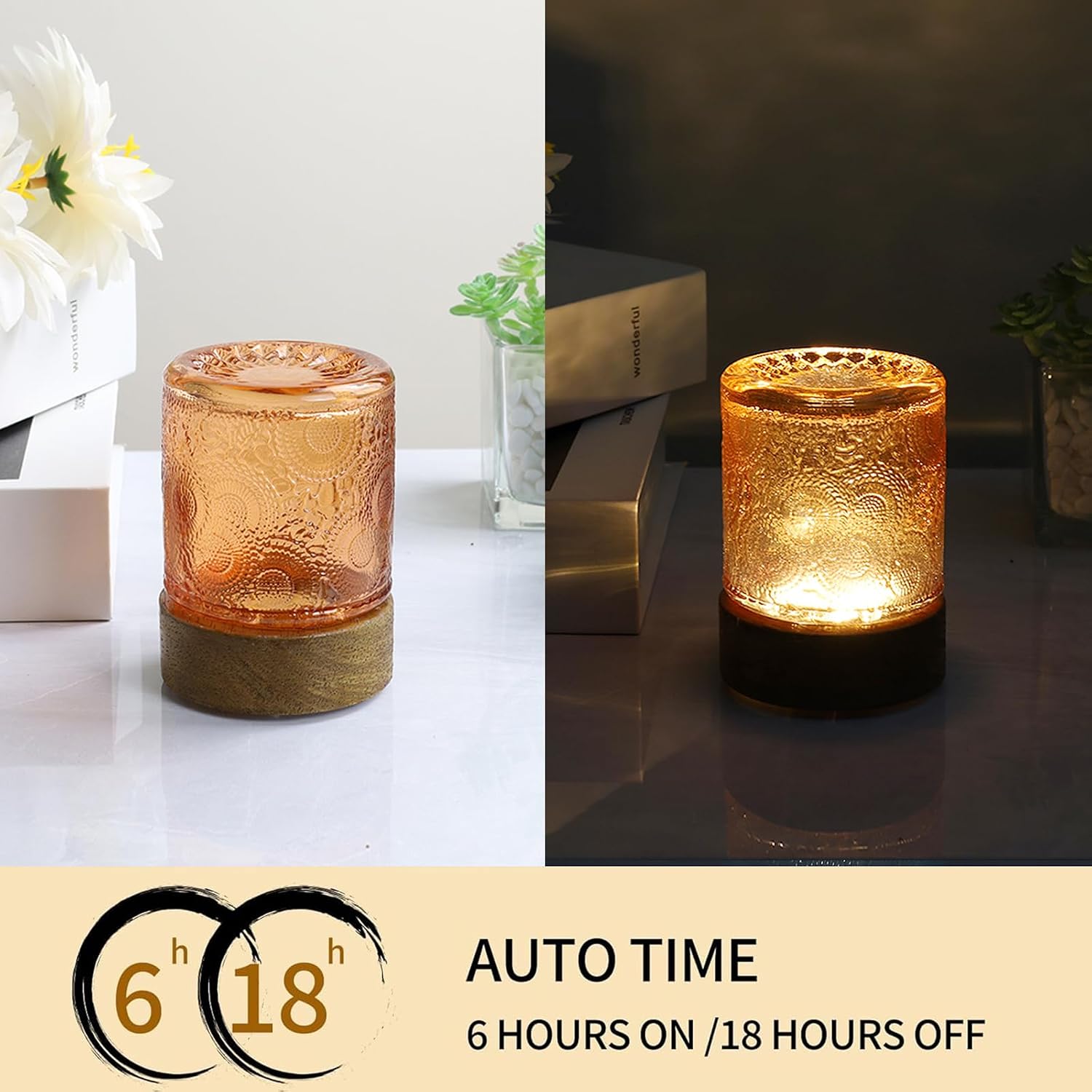 Mini Soft Warm Light Lamp Battery Operated Portable Night Light with Timer, Small Glass Vintage Dim Sleep Nightlights, Battery Powered…