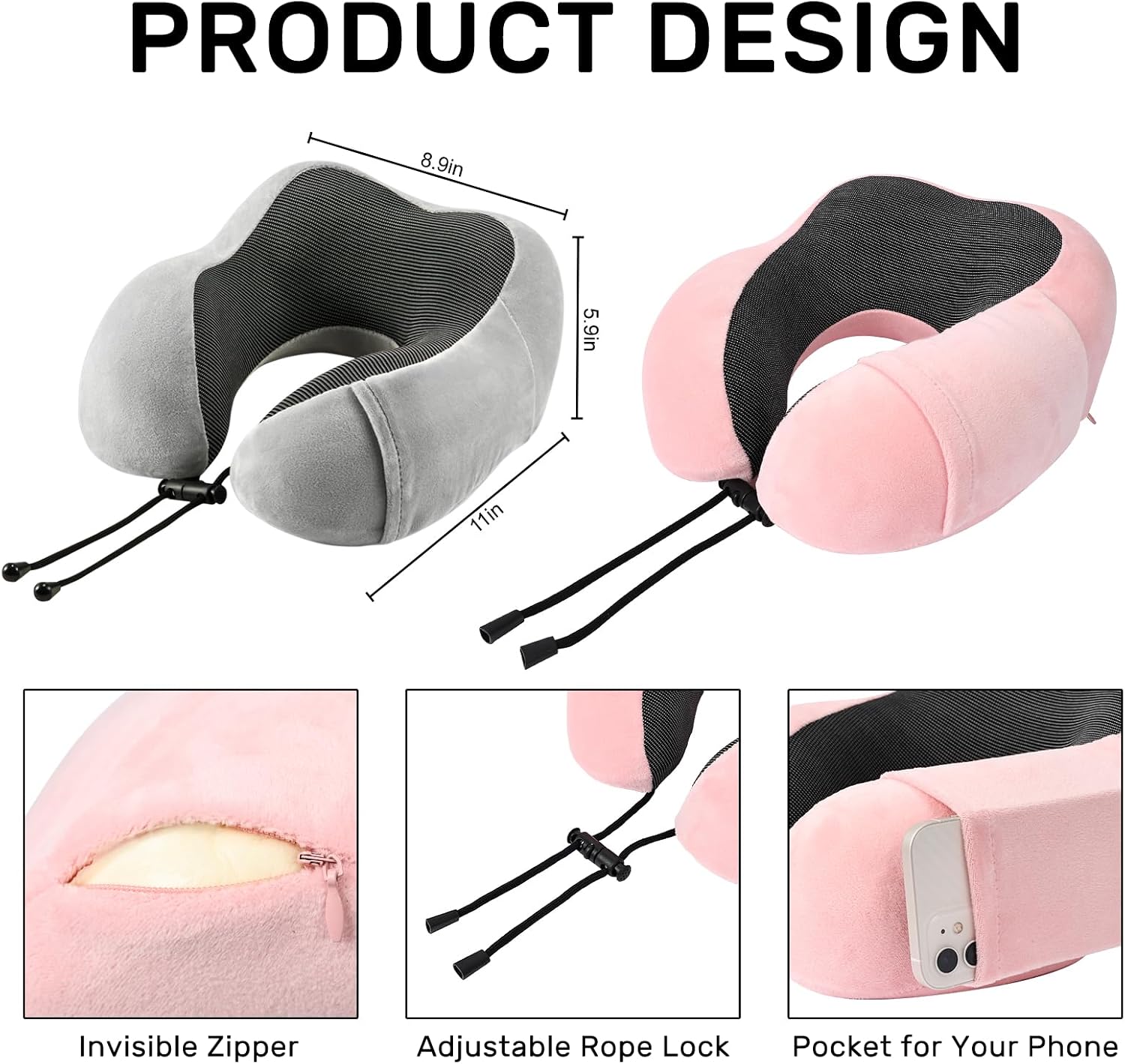 Urnexttour Neck Pillow Airplane-2 Pack Memory Foam Travel Pillow, Soft Support Travel Neck Pillow for Travelling, Sleeping Rest, Car, Train…