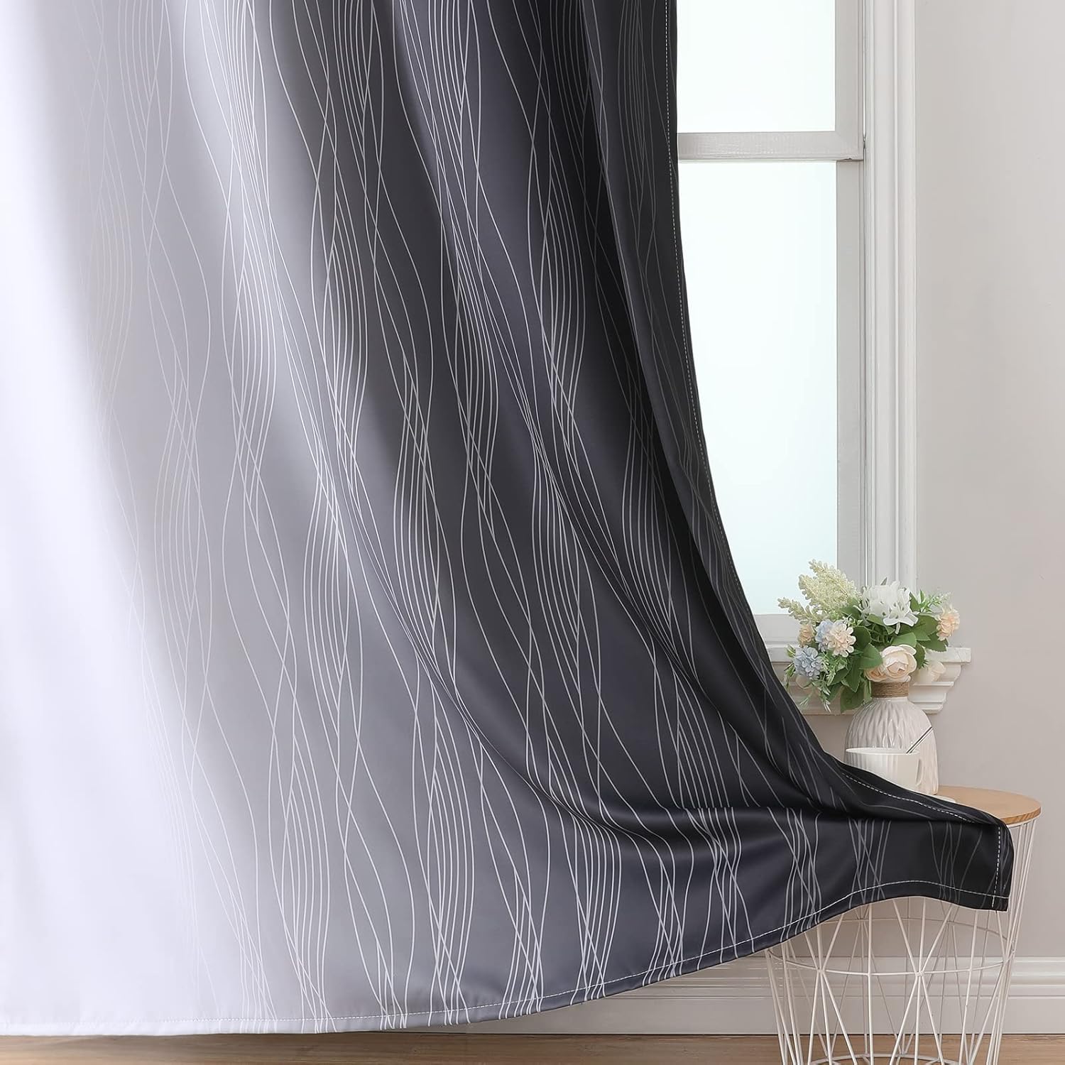 Estelartextiler Estelar Textiler Black and Greyish White Blackout Curtains 45 Inch Length, Light Blocking Gradient Drapes for Bedroom, Ther…
