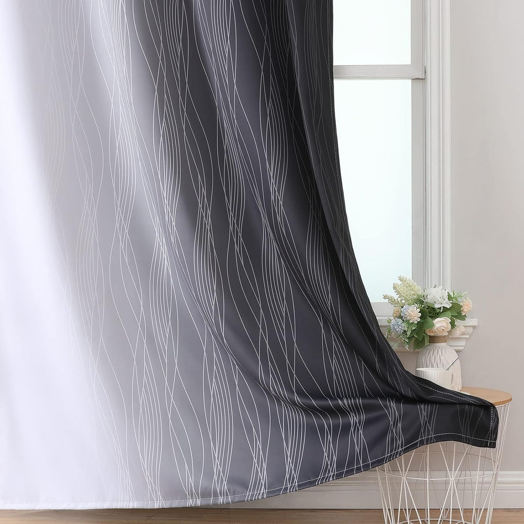 Estelartextiler Estelar Textiler Ombre Greyish White and Black Blackout Curtains & Drapes 63 Inch Length 2 Panels for Bedroom, Thermal Insu…