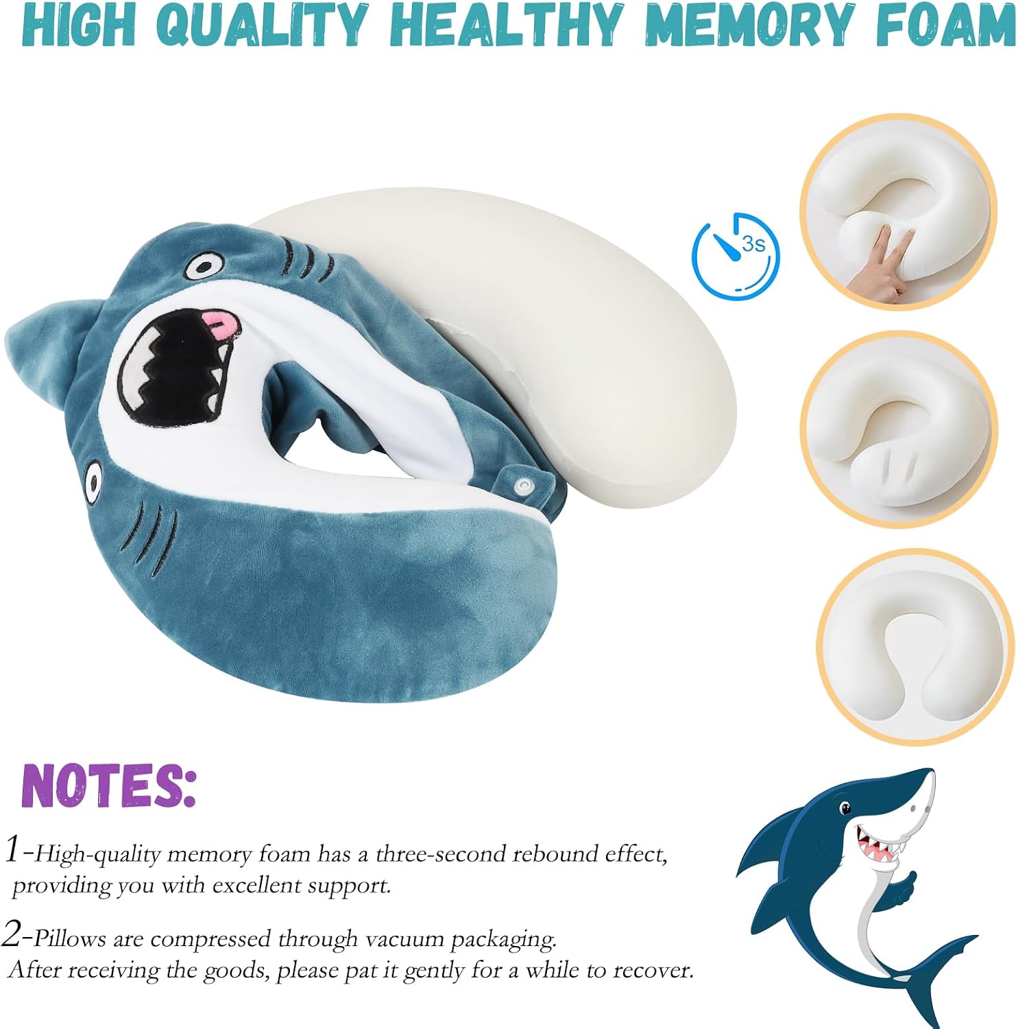 MissSoul Cute Travel Neck Pillow, Kids Neck Pillow for Travel with Sleep Eye Mask, Memory Foam Cartoon Flight Sleeping Headrest Pillow for…