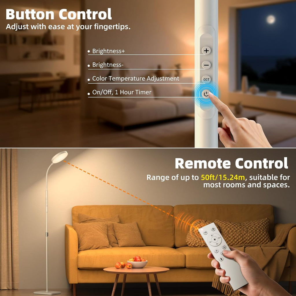 Pacovy Floor Lamp, Adjustable Height Floor Lamps for Living Room Bedroom, 252 LED Super Bright Standing Lamp Remote Control, Dimmable Goose…