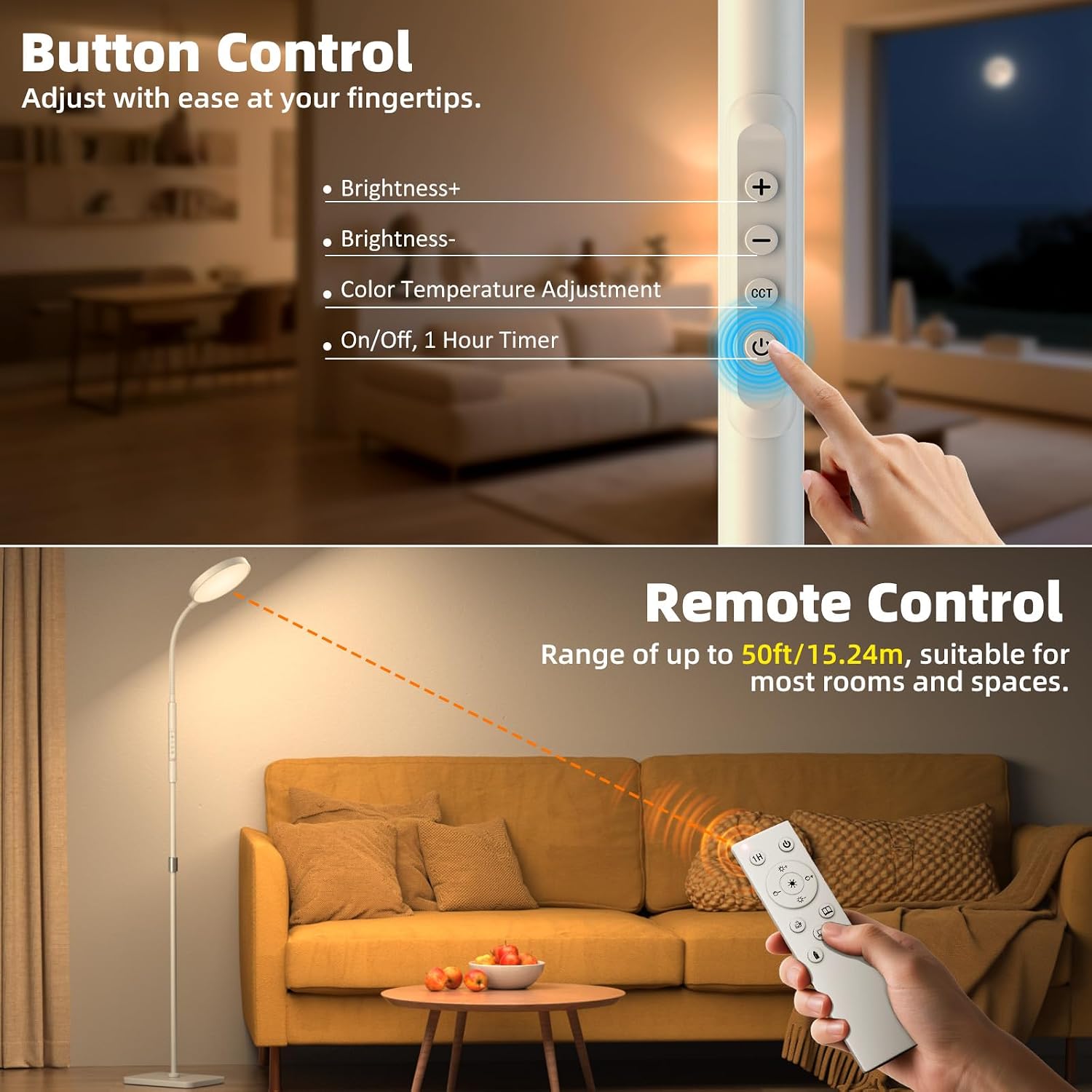 Pacovy Floor Lamp, Adjustable Height Floor Lamps for Living Room Bedroom, 252 LED Super Bright Standing Lamp Remote Control, Dimmable Goose…