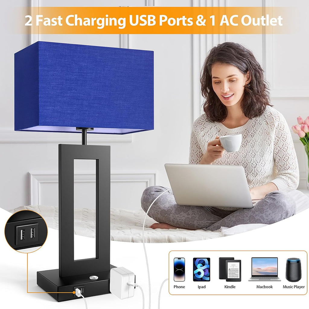 3 Color Temperatures Table Lamps for Bedrooms Set of 2, 22’’ Touch Control Bedside Nightstand Lamps with 2 USB Ports & AC Outlet…
