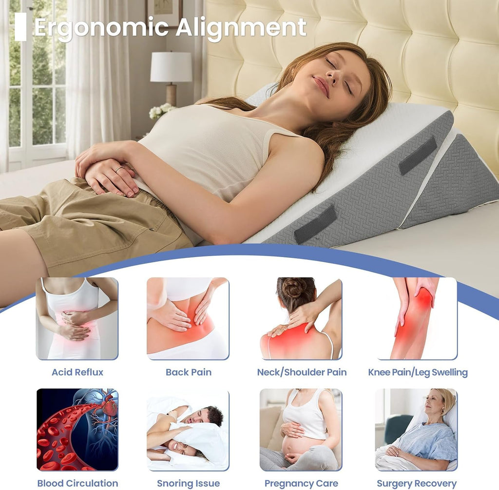 Sasttie Wedge Pillow for After Surgery, Adjustable Bed Wedge Pillow Headboard for Acid Reflux, Sleeping, Neck & Back Support, with Removabl…