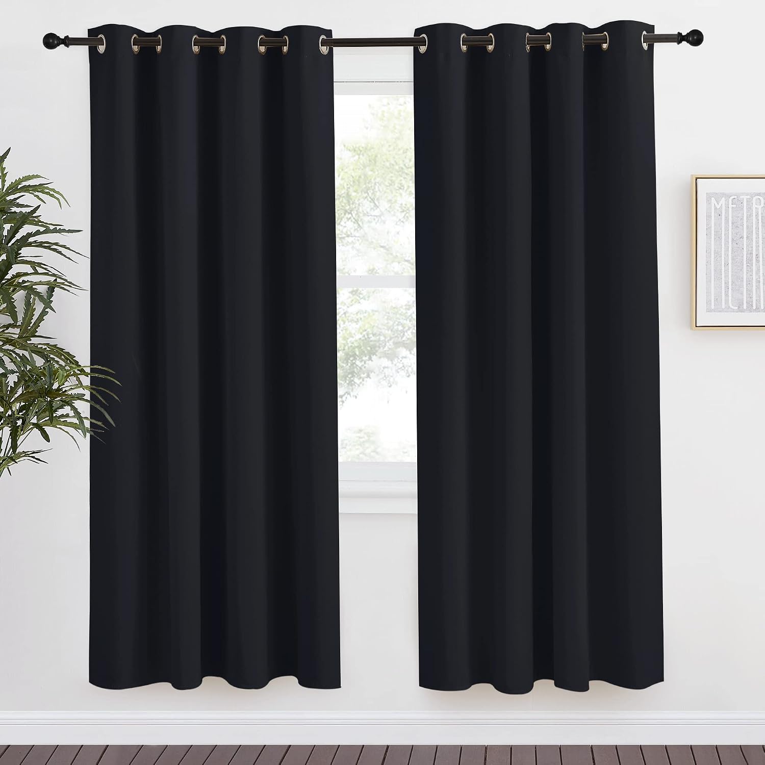 NICETOWN Black Blackout Curtain 78 inch Length, W55 x L78 Inch, 8 Grommets Top, 1 Piece, Thermal Insulated Modern Window Treatment…
