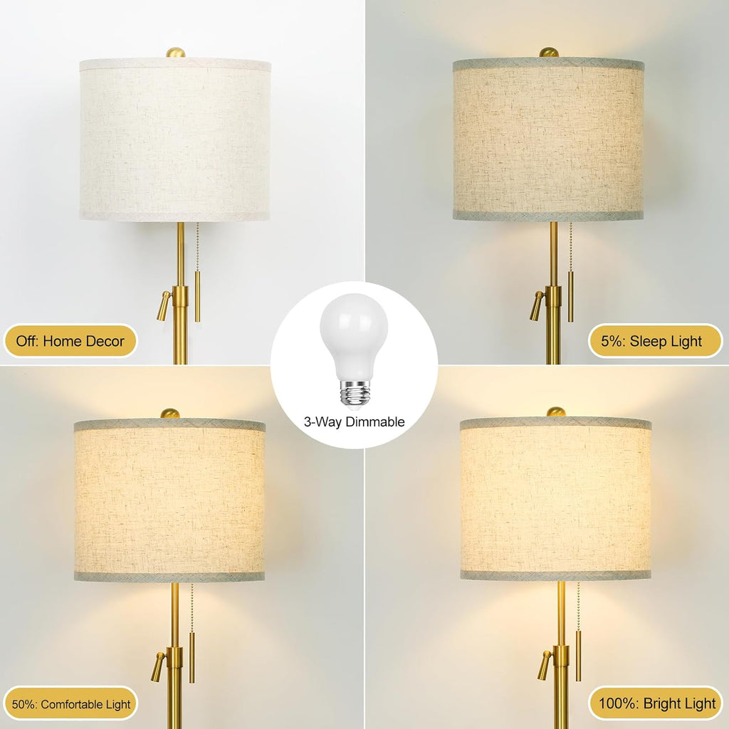 Qingmiao Modern Floor Lamp for Living Room, Adjustable Height Standing Lamp with Marble Base, Gold Tall Pole Light with Linen Shade for…