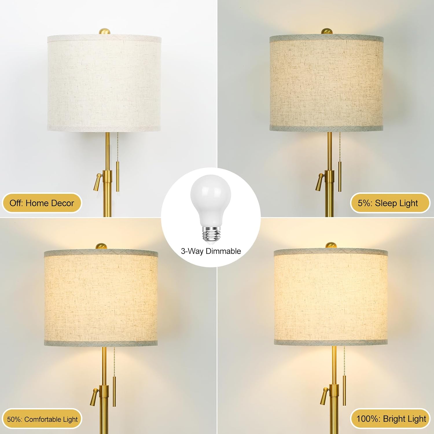 Qingmiao Modern Floor Lamp for Living Room, Adjustable Height Standing Lamp with Marble Base, Gold Tall Pole Light with Linen Shade for…