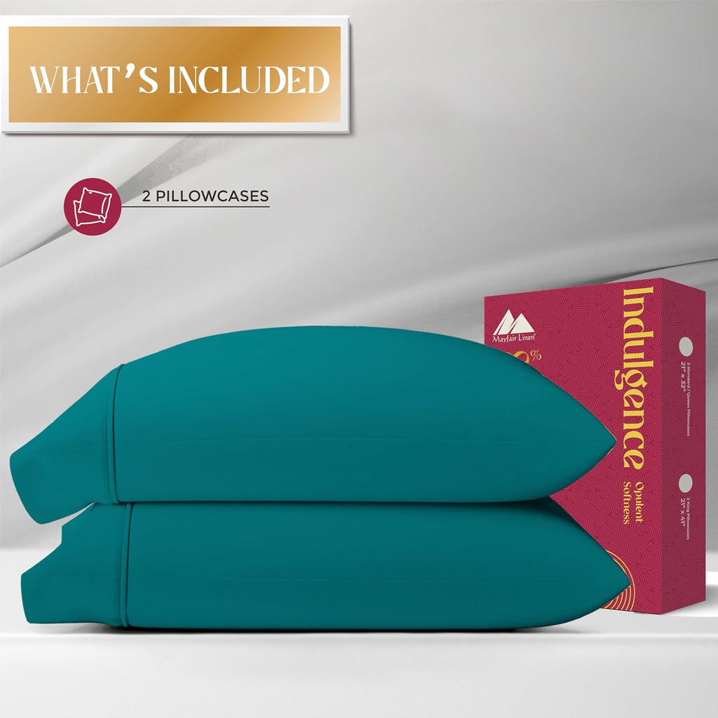 Mayfair Linen 100% Egyptian Cotton Pillow Cases Queen Size Set of 2 - Luxury 1200 Series Standard/Queen Pillow Cases (Teal), Silky Soft…