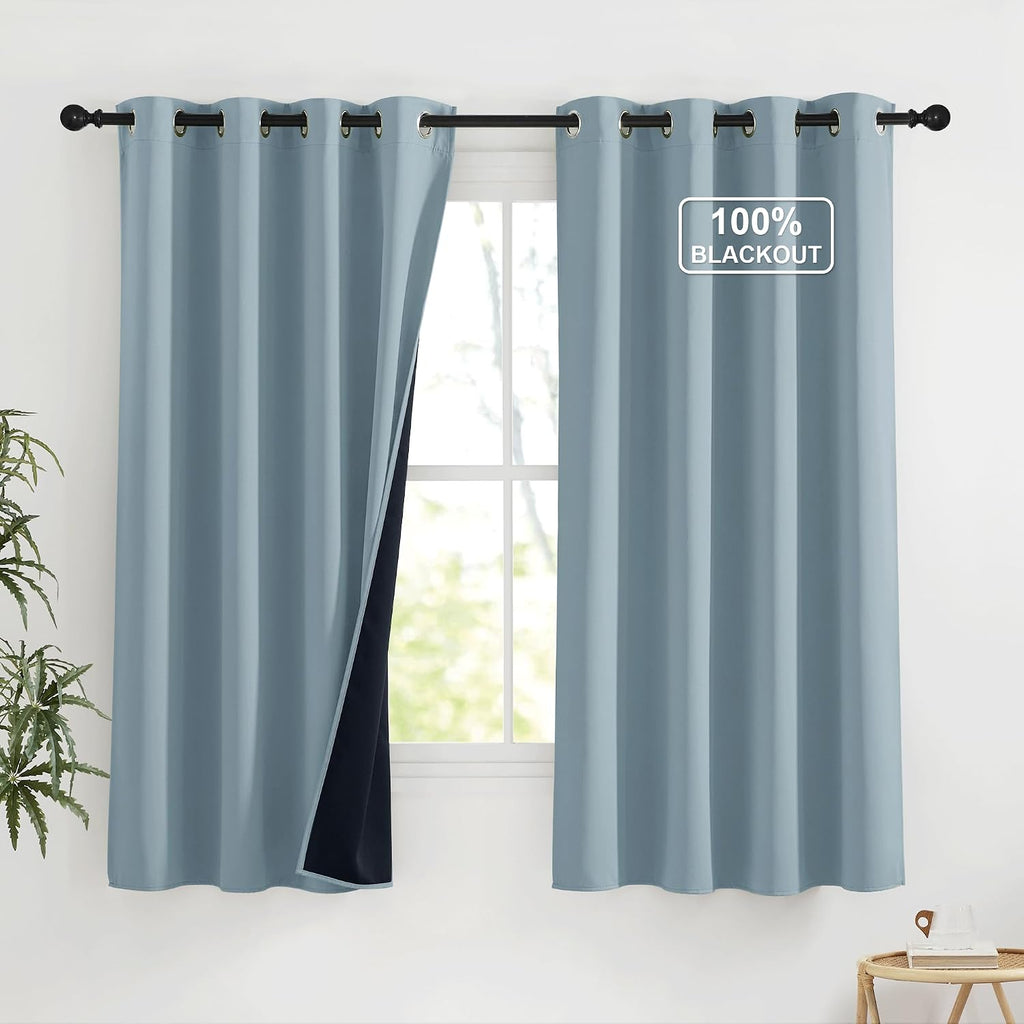 NICETOWN Blackout Curtains 63 Inches Long Room Darkening Thermal Insulated Energy Saving Smart Grommet Short Plylux Curtain Draperies for…