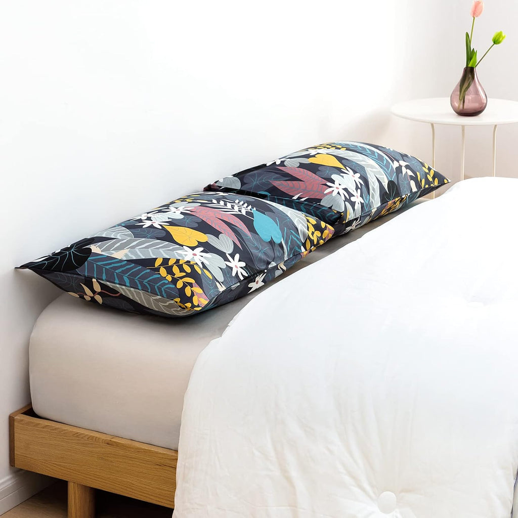 YuHeGuoJi Black Botanical Pillow Cases Set of 2 King 100% Cotton Colorful Leaves Pillow Covers Decorative Cute White Floral Pillow…