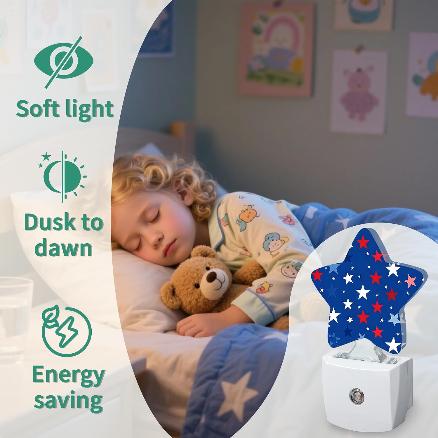 Star Night Light with Dusk to Dawn Sensor, Stars Plug in Night Light for Kids Bedroom Nursery, Soft Warm Glow Lamp for Hallway Bathroom…
