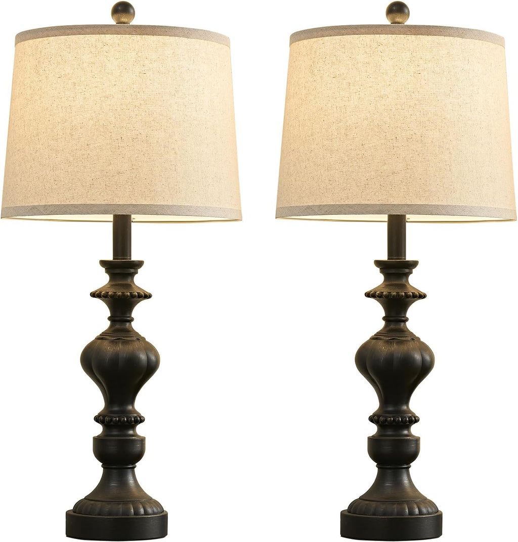 SAIWEYA 27.5" Farmhouse Table Lamps Set of 2 Bedside Lamp with USB C+A Ports & AC Outlet, 3 Way Dimmable Lamps for Bedroom Living Room…