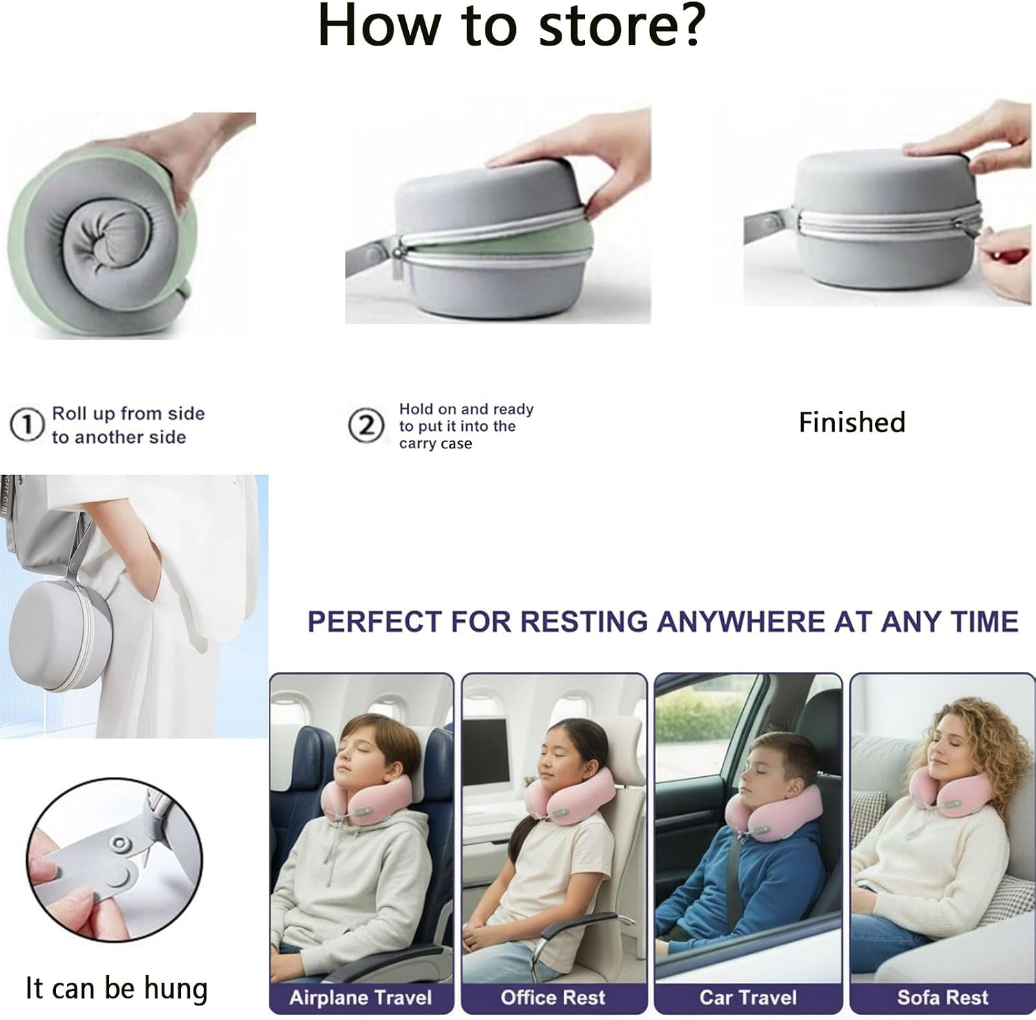 Kids Travel Pillow - Memory Foam Soft Airplane Neck Pillow for Head Neck Support, Compact Design with Hard Case, for Airplane, Car, Home…