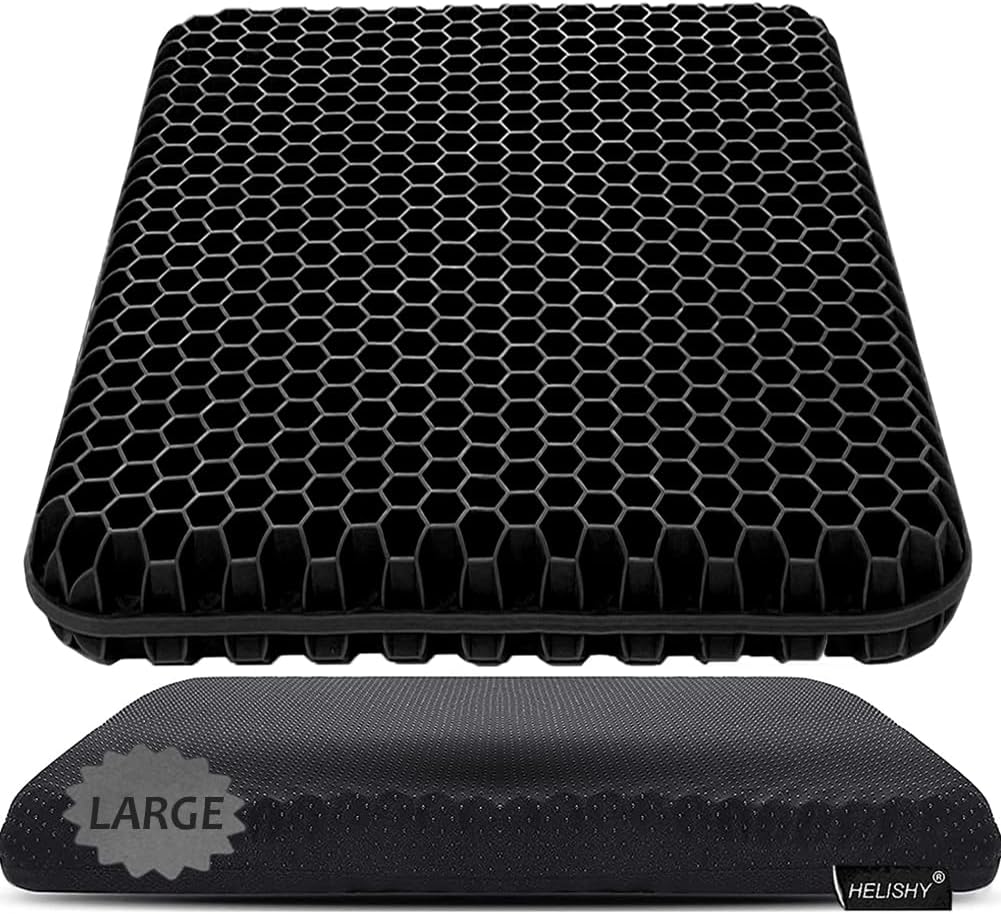 Helishy Gel Seat Cushion, Large Gel Cushion Breathable Honeycomb Chair Pads Gel Cushion with Non-Slip Cover for Home Office Chair Car Seat…