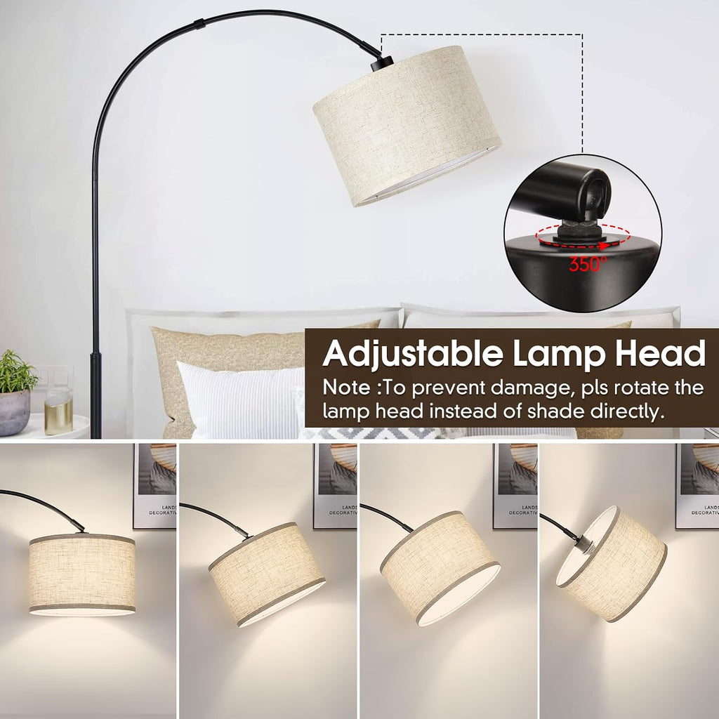 Dimmable Floor Lamp, Arc Floor Lamp with Dimmer, Black Standing Lamp with Adjustable Hanging Shade, Over Couch Tall Reading Light, Modern…