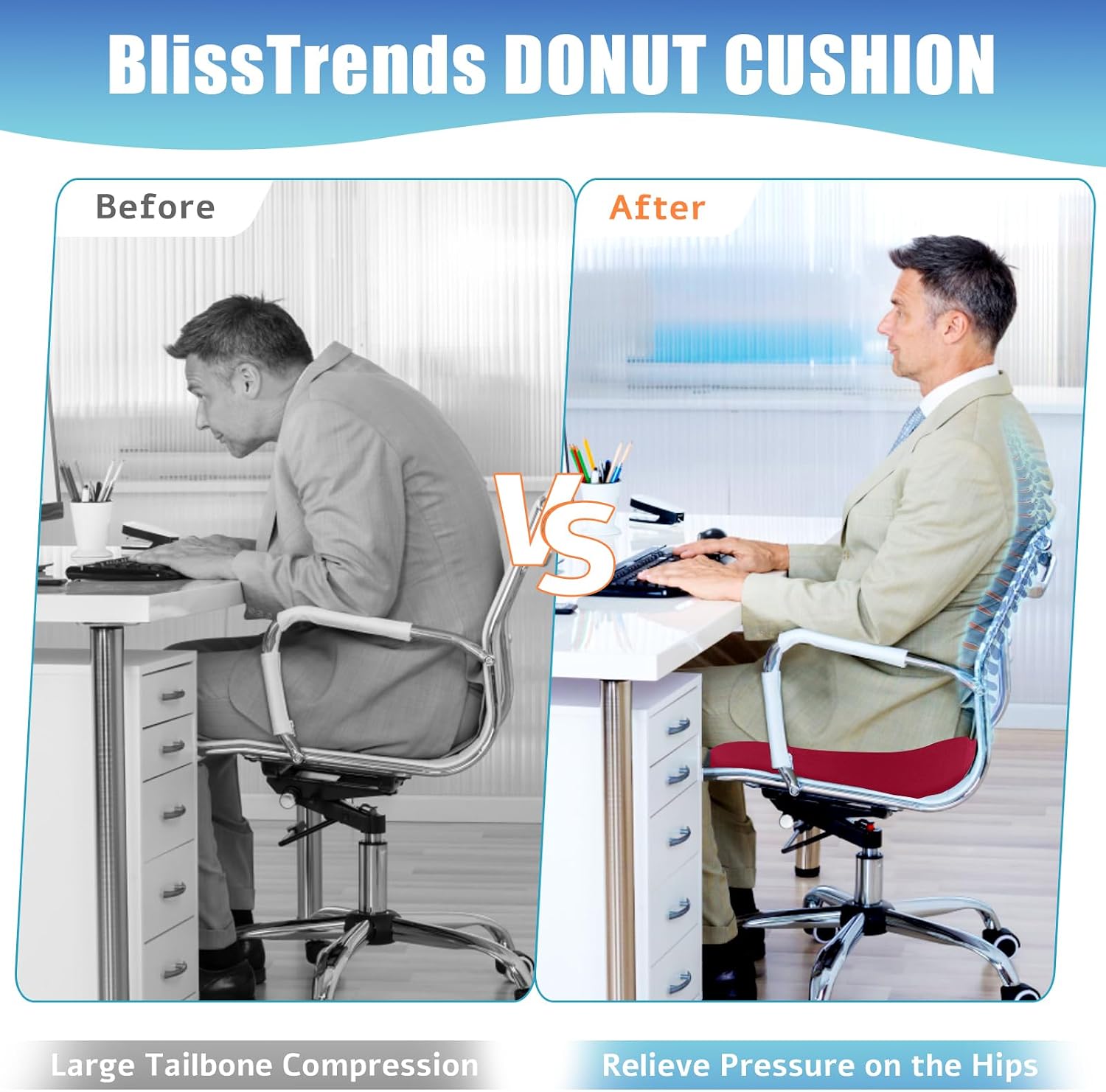 BlissTrends Donut Pillow Seat Cushion, Donut Chair Cushions for Postpartum Pregnancy & Hemorrhoids, Tailbone Cushion, Memory Foam Lifting Cush…