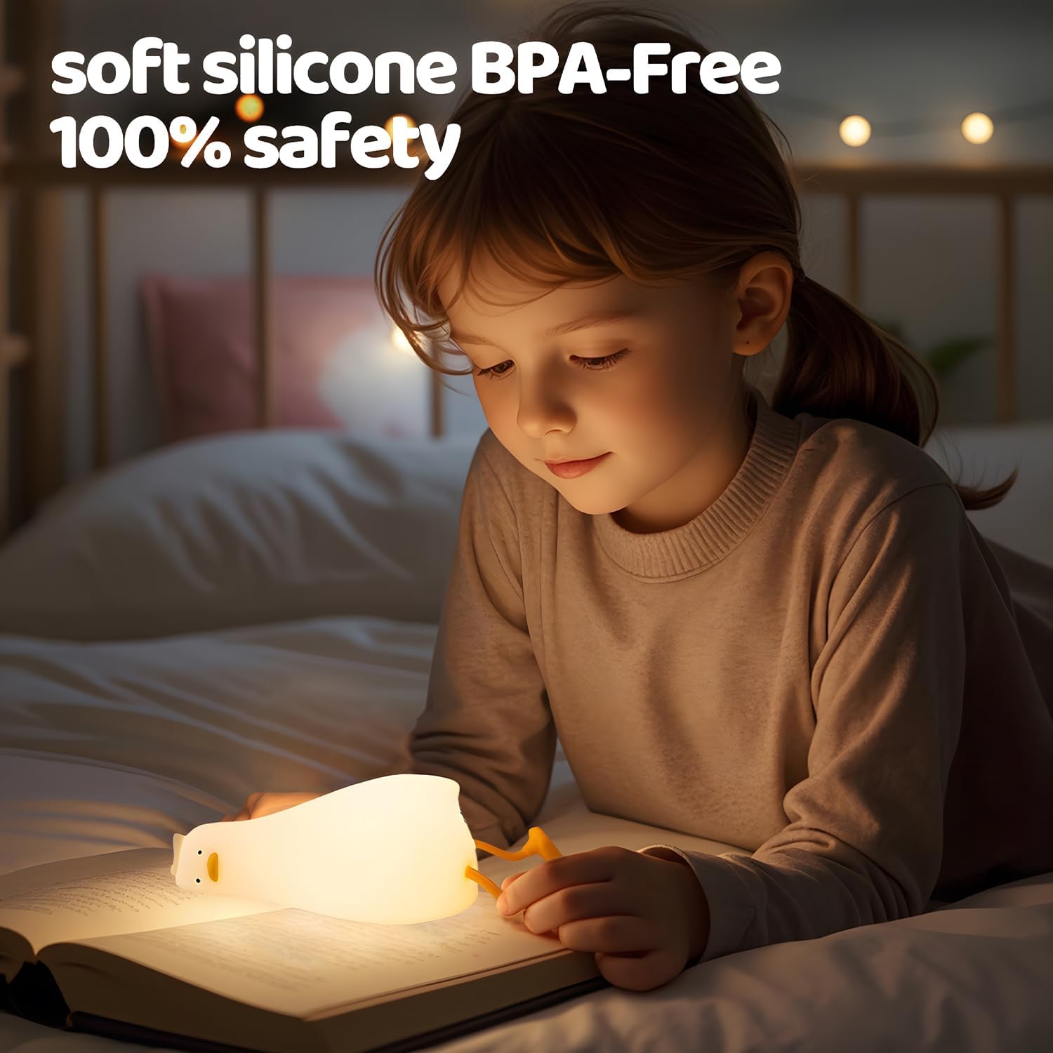 Rytinazzz Silicone Night Light for Kids, 50H Long Battery Duck Lamp (Lying), Gift for Kids, Soft Dimmable Bedside Light, Rechargeable Tap…