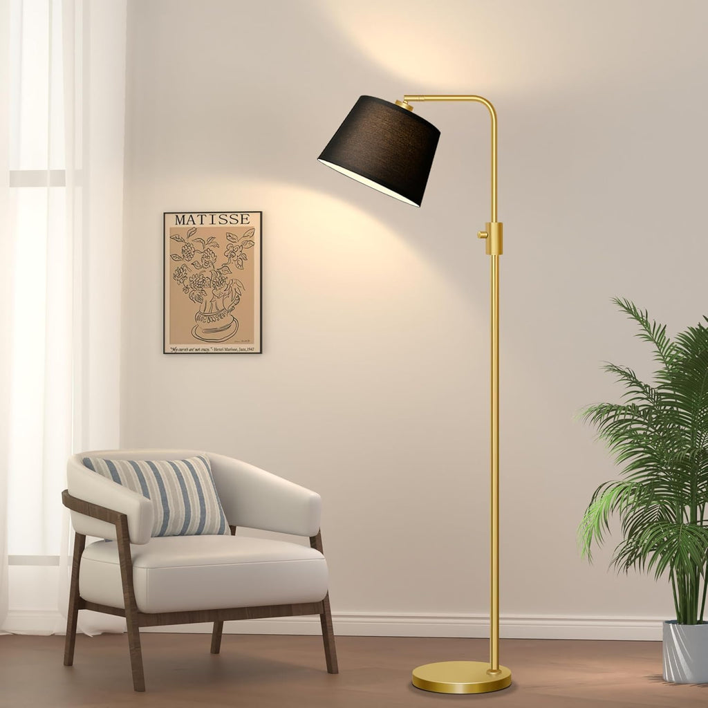 Nintiue Dimmable Gold Floor Lamp, 1000 LM LED Edison Bulb Included, Arc Floor Lamps for Living Room with Black Shade, Modern Standing…