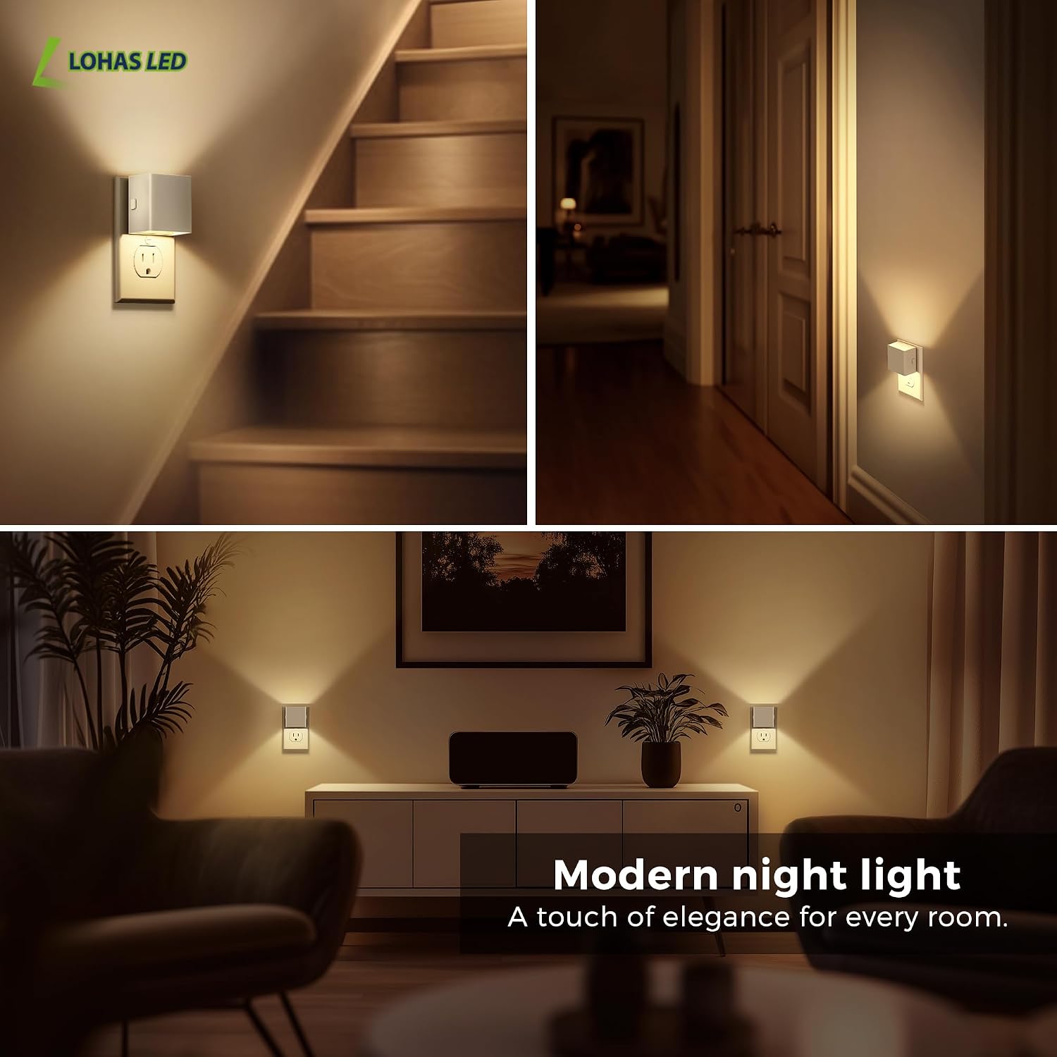 Llohasled L LOHAS LED Night Light, 2 Pack Night Lights Plug into Wall, Dusk to Dawn Sensor, 0-100LM Adjustable Brightness, Soft White 3000K…