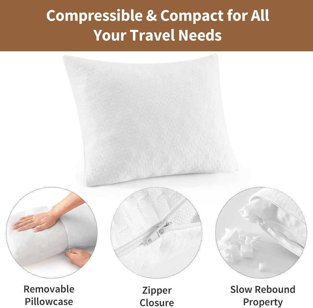 Small Shredded Memory Foam Pillow, Camping Pillow Travel Pillow - Compressible Medium Firm, Breathable Cover, Ideal Backpacking Hiking…