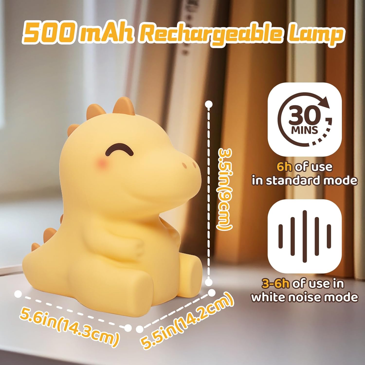 Mewaii Huggwaii Squishy Dinosaur Night Light for Kids, 4 White Noise Dimmable Silicone Kids Night Light, Long Battery Life Rechargeable Din…