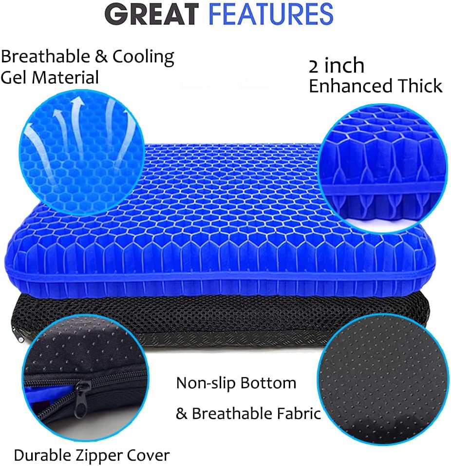 Helishy Gel Seat Cushion for Long Sitting, Extra Thick Gel Cushion for Wheelchair Soft Chair Pads Cushions for Office Home Chairs Car Seats…