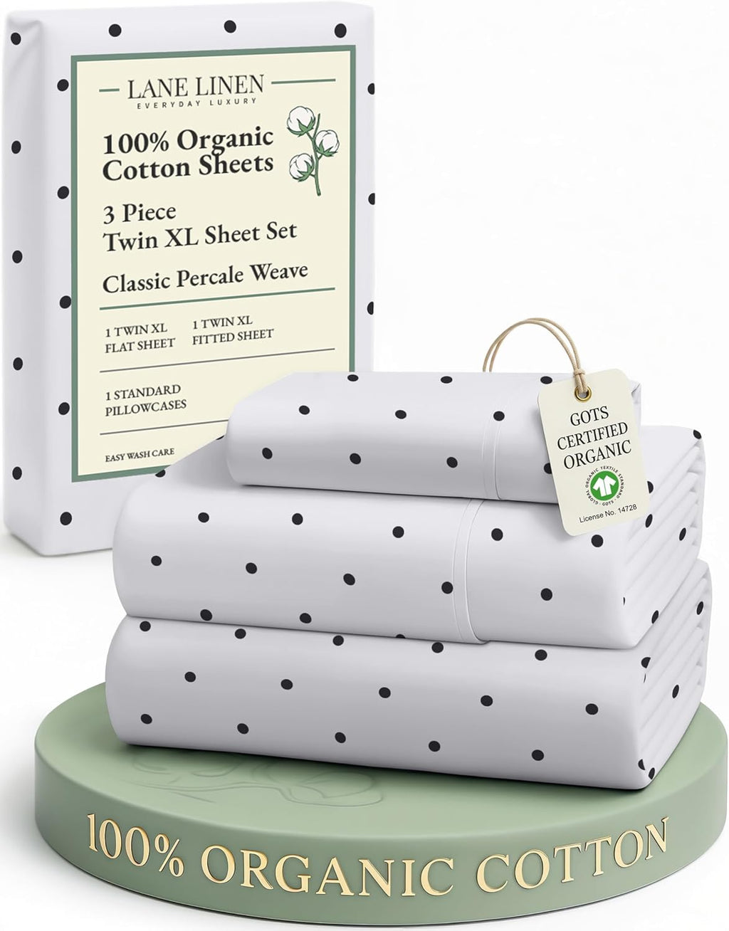 LaneLinen LANE LINEN 100% Organic Cotton Twin XL Sheets Set 3-Piece Pure Percale Bedsheets Bedding Breathable Fits Mattress Upto 15" Deep -…