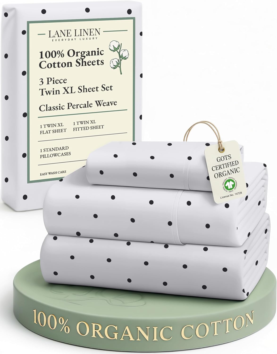 LaneLinen LANE LINEN 100% Organic Cotton Twin XL Sheets Set 3-Piece Pure Percale Bedsheets Bedding Breathable Fits Mattress Upto 15" Deep -…