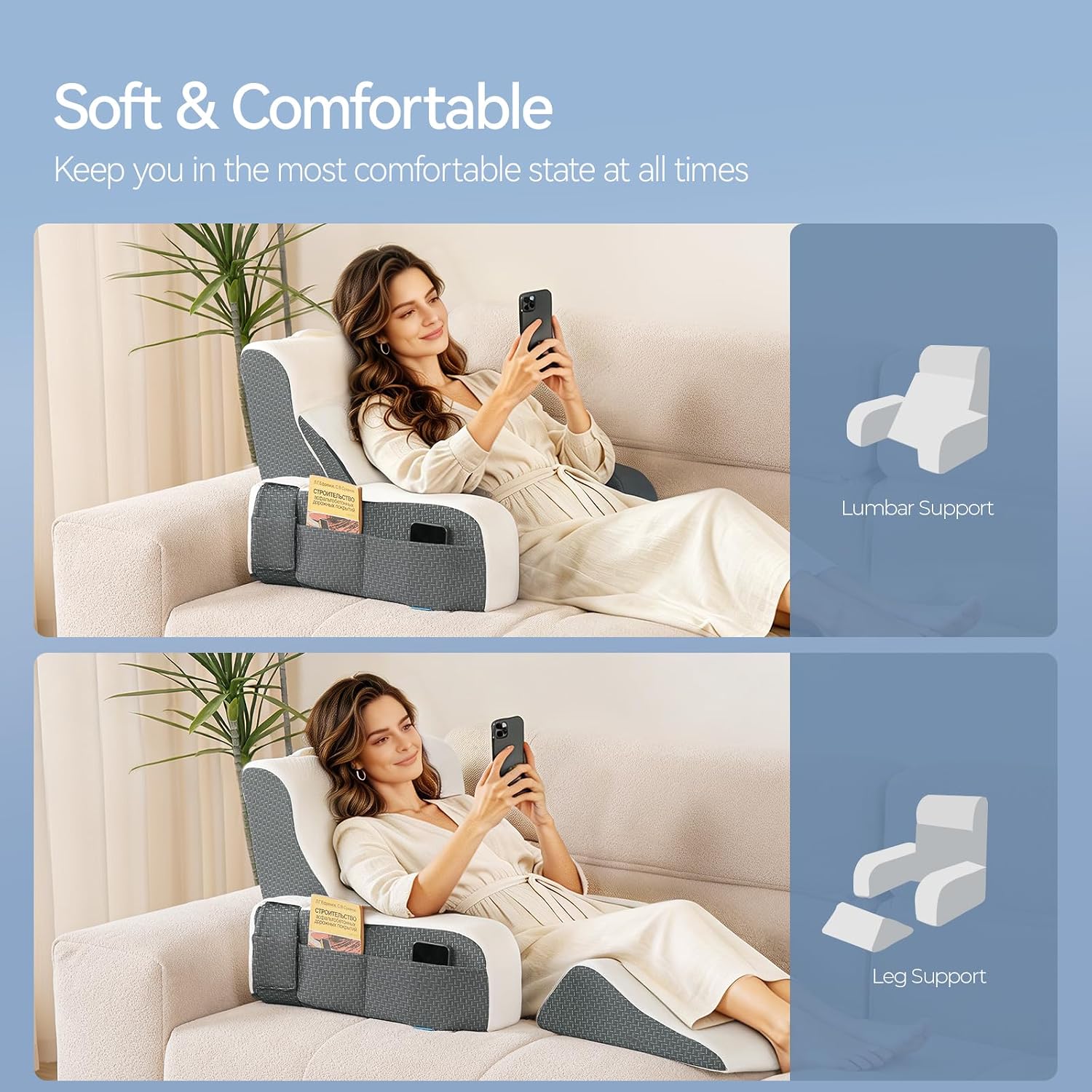 Kayfia Reading Pillow, 10 in 1 Back Pillow for Bed Sitting up with Detachable Arms Rest, Back Rest Pillow with Gel Memory Foam, for…