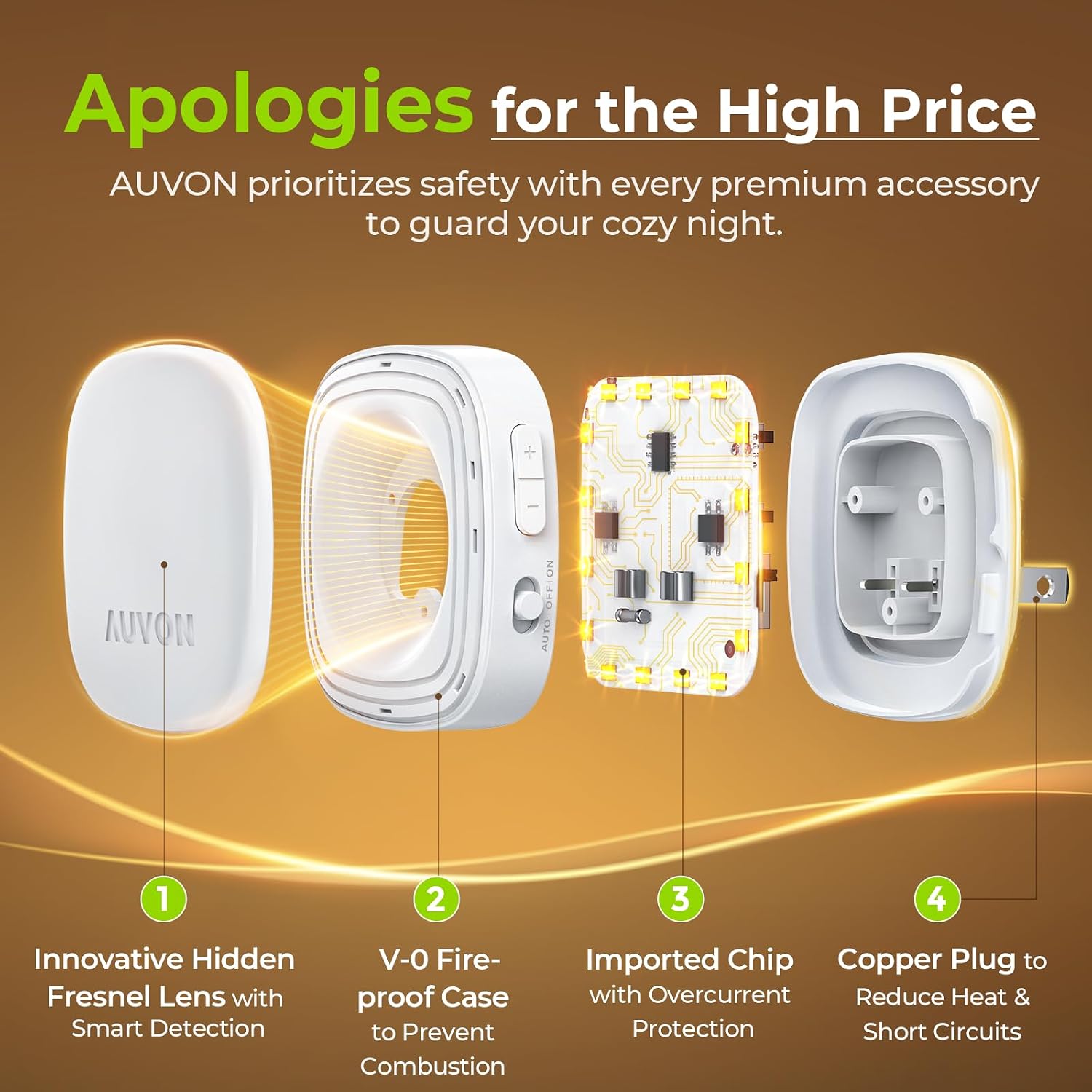 AUVON Plug-in LED Backlit Night Light with Motion Sensor & Dusk to Dawn Sensor, Dimmable Amber Nightlight with 1-50 lm Adjustable…
