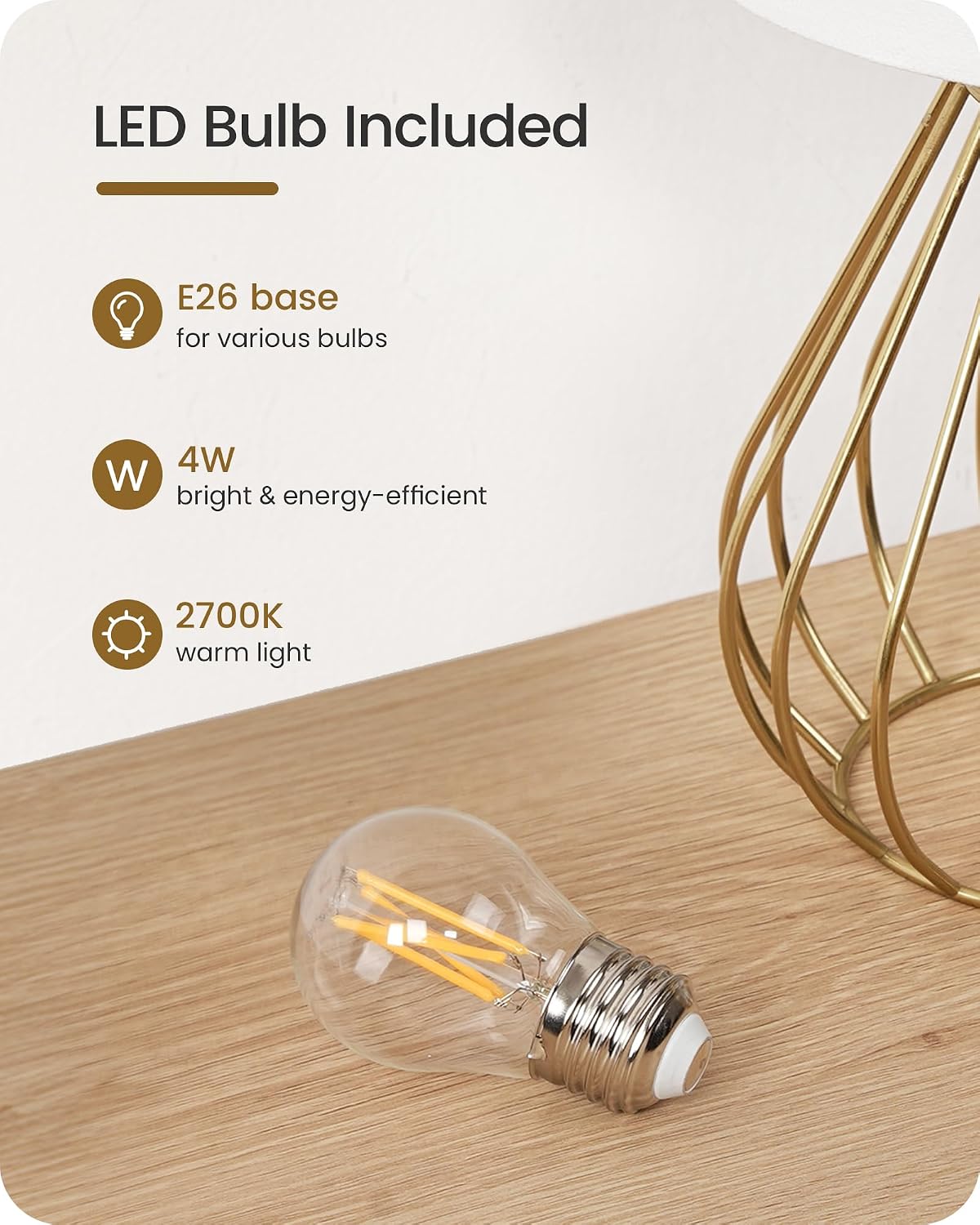 Gold Table Lamp Set of 2, Small Bedside Lamps Set of 2, 2700K LED Bulb Included, Gold Metal Base & White Linen Lampshade, Modern…