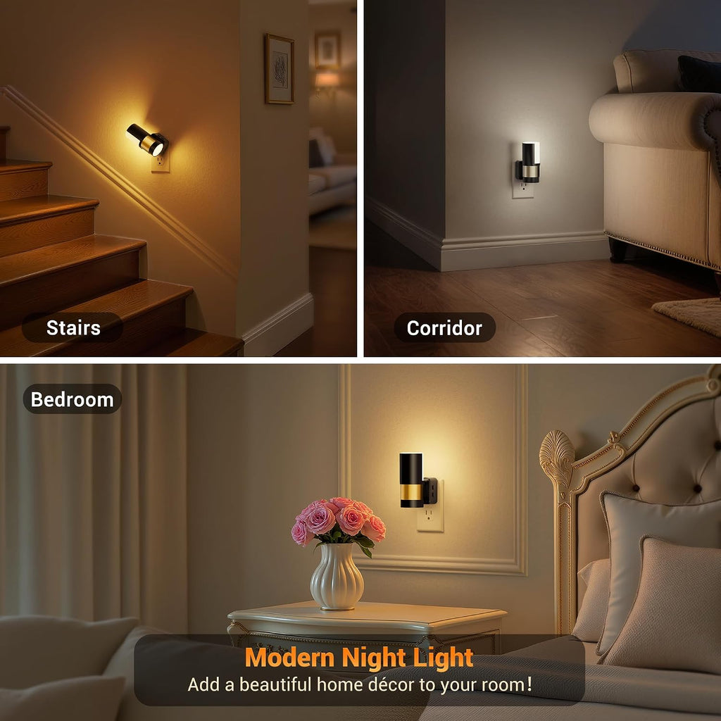 JandCase Plug in Night Light, Rotating Night Light with 3 Colors, 3000K/5000K/Amber, Dimmable Night Lights with Dusk to Dawn Sensor…