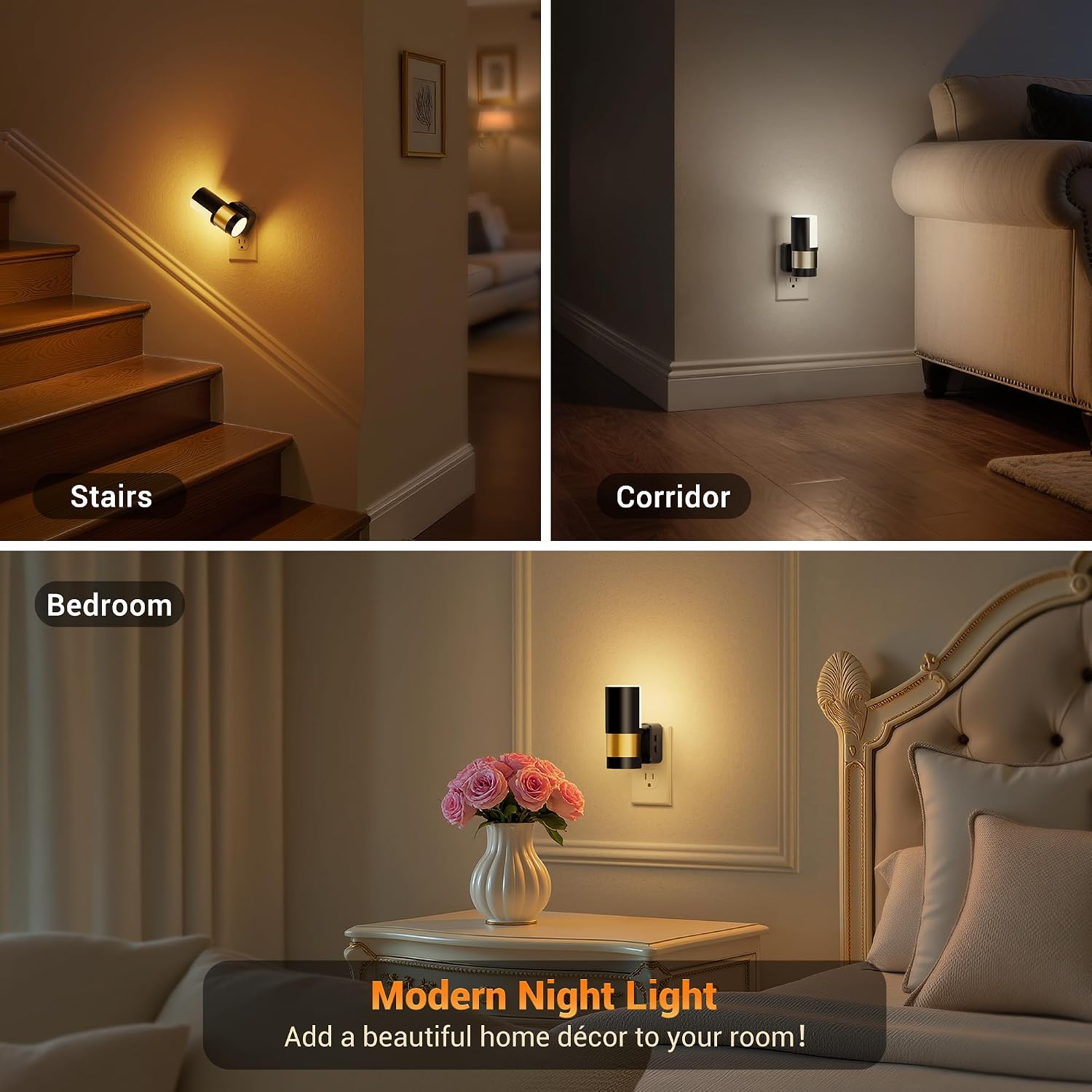 JandCase Plug in Night Light, Rotating Night Light with 3 Colors, 3000K/5000K/Amber, Dimmable Night Lights with Dusk to Dawn Sensor…