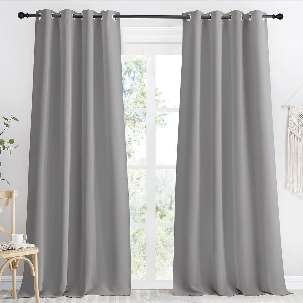 NICETOWN Blackout Curtain & Drape 96 inch Length, 55 inch Wide, Sold by 1 Panel, Silver Grey Color, Noise Reducing Drapery for Living…