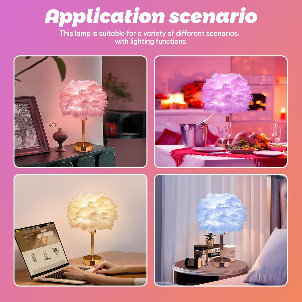 Smart Touch Control Bedside Table Feather Lamp Night Light with USB Charging for Girl, Baby, Alexa Voice Compatible, 9W 800LM Dimmable…