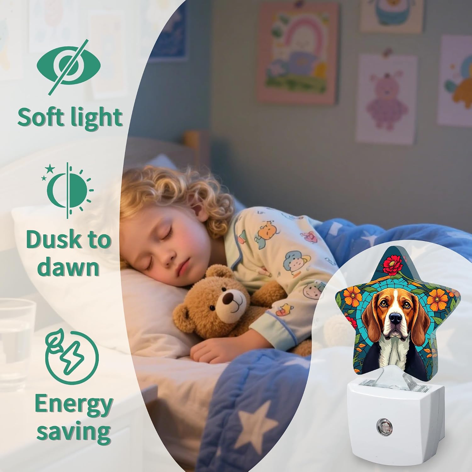Star Night Light with Dusk to Dawn Sensor, Glass Window Dog Plug in Night Light for Kids Bedroom Nursery, Soft Warm Glow Lamp for Hallway…