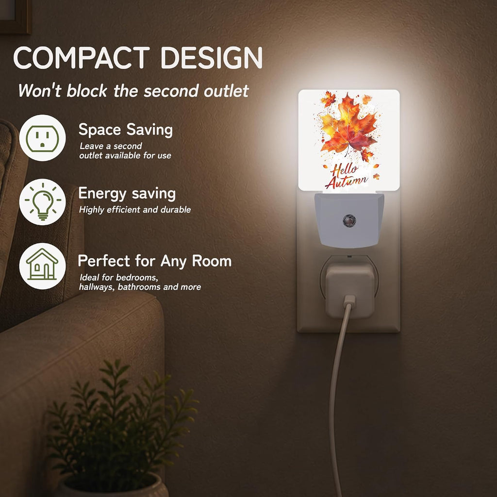 Night Light, Autumn Maple Leaves Night Lights Plug into Wall Decor for Bedroom Bathroom Hallway Kitchen, Dusk to Dawn Sensor Gift for…