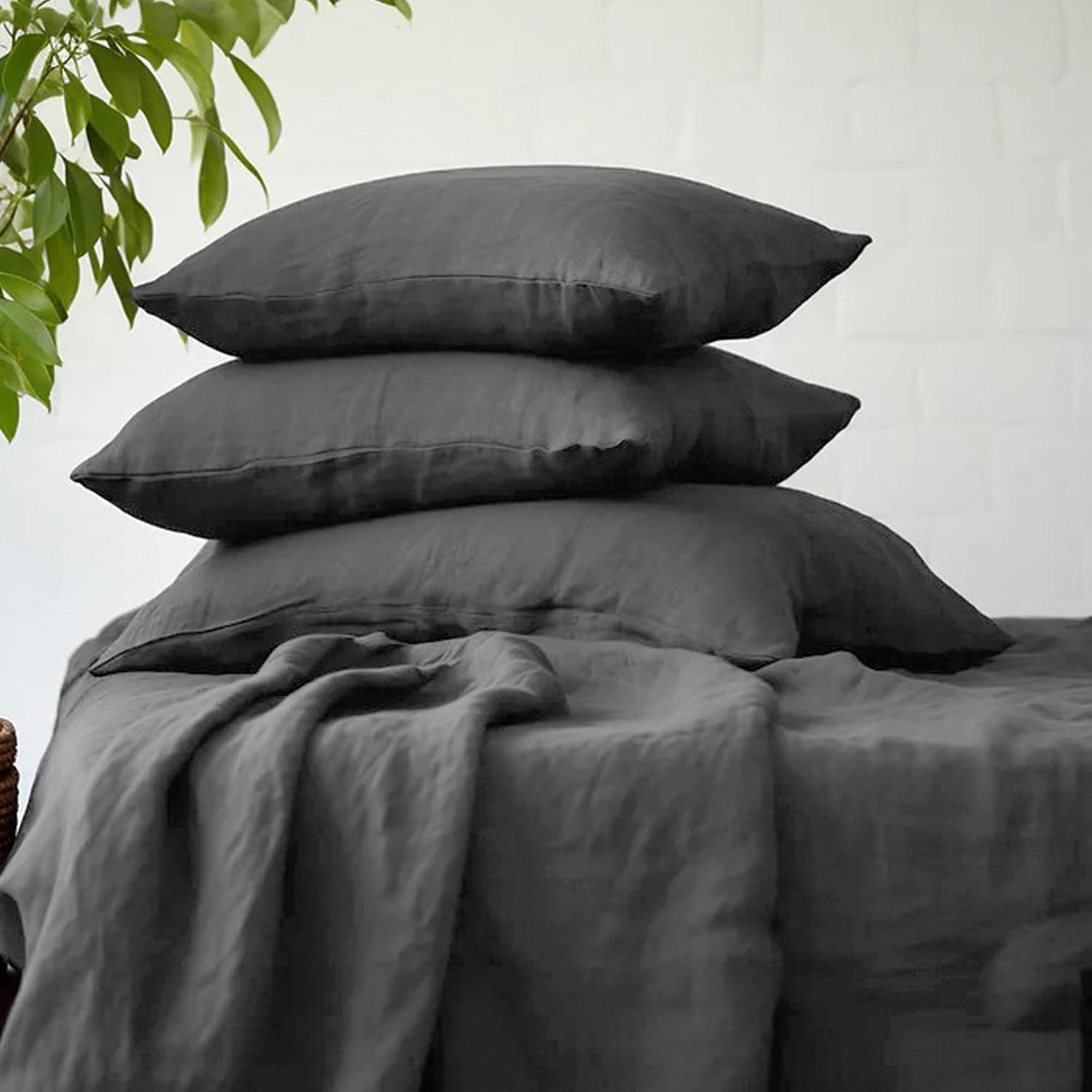 Chuffed Linen Pillow Case 2 Pack 100% Linen Standard Pillowcases, Breathable and Cooling Washed Pillow Shams with Zipper Closure, 20x26 Inc…
