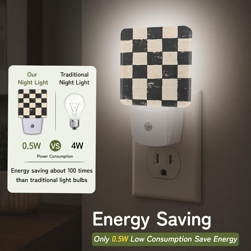 Distressed Checkerboard Night Lights Plug into Wall, Night Light for Bedroom Bathroom Hallway Kitchen, Auto Dusk to Dawn Sensor…