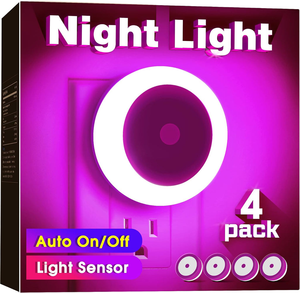 Briignite Purple Night Light, Night Lights Plug into Wall [4Pack], Nightlight with Light Sensors for Kids Room, Baby Night Light…
