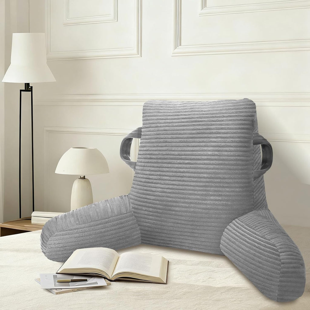 Reading Pillow for Sitting in Bed Adult, Bed Reading Pillow with Shredded Memory Foam, Back Pillow for Sitting with Arms and Pockets…