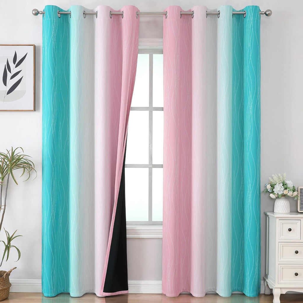 Estelartextiler Estelar Textiler Pink and Teal Gradient Blackout Curtains for Bedroom, Thermal Insulated Ombre Drapes 96 Inches Long, Full…