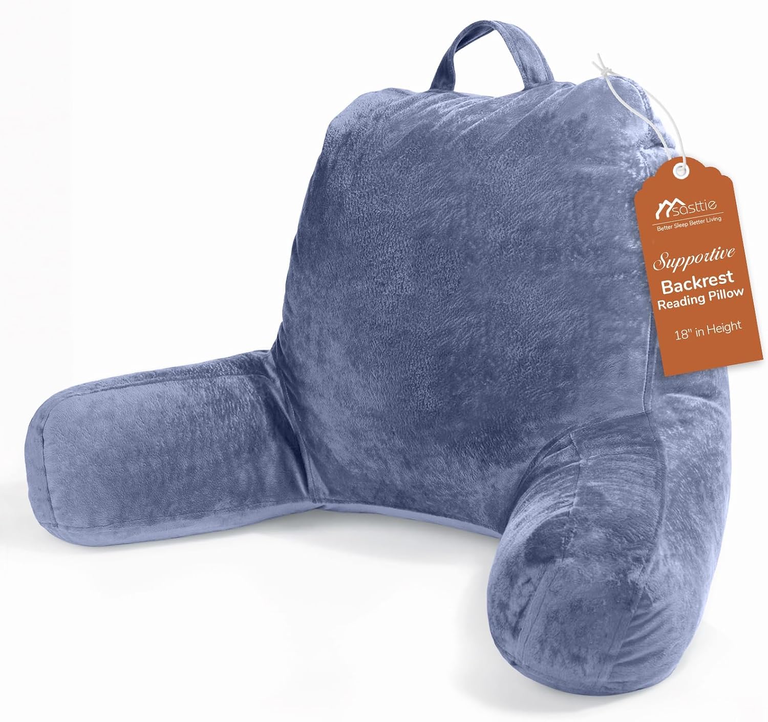 Sasttie Reading Pillow, Velvet Back Pillow for Bed Sitting Up, Adult Back-Rest Support Cushion with Arms for Sit Up on Couch, Sofa, and…