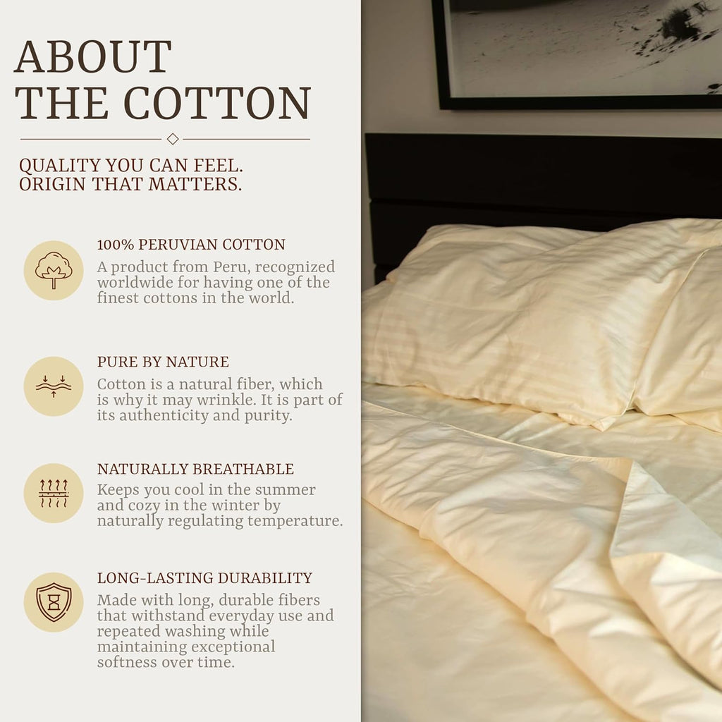 Perupima Peru Pima 415 Thread Count Percal Full Sheet Set - 100% Peruvian Pima Cotton, 4 Piece (Flat, Fitted, 2 Pillowcases) - Cooling, Cri…