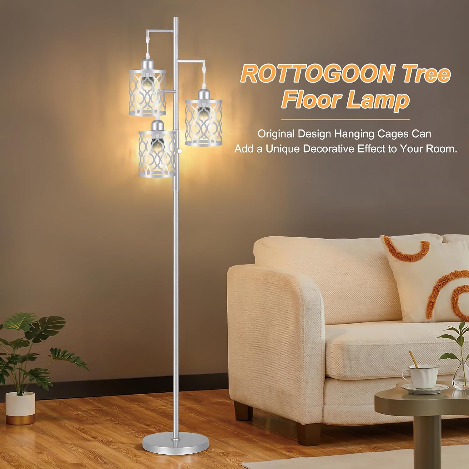 68" Farmhouse Floor lamp, Dimmable Industrial Floor Lamps for Living Room, 3 Light Rustic Standing Tall Lamp Including 3 PCS 6W Edison…