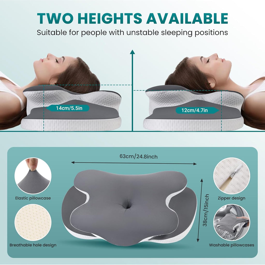 Jinxia Cervical Neck Pillow, Ergonomic Memory Foam Pillows for Neck with Breathable Pillowcase, Adjustable Contour Neck Support Pillow for…