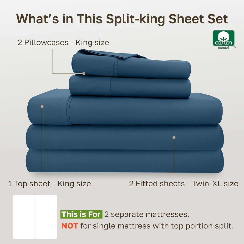 CaliforniaDesignDen California Design Den Soft Split King 100% Cotton Sheet Sets, 400 TC Good Housekeeping Award Winner, Silky Sateen Weave…