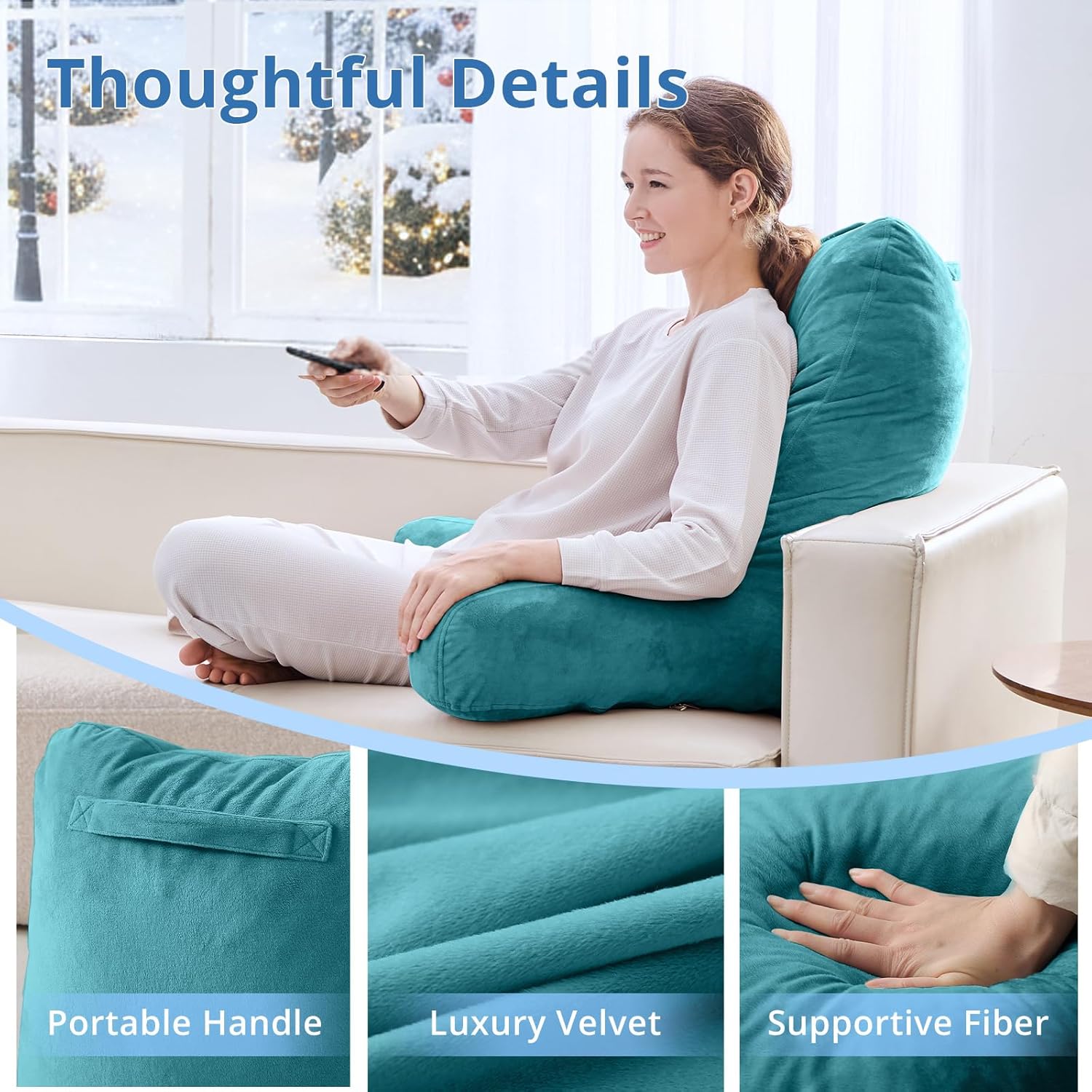 Sasttie 25-inch Reading Pillows for Sitting in Bed Adult, Jumbo Velvet Back Pillow Bed Sitting Up, XL High Back-Rest Support Cushion for…