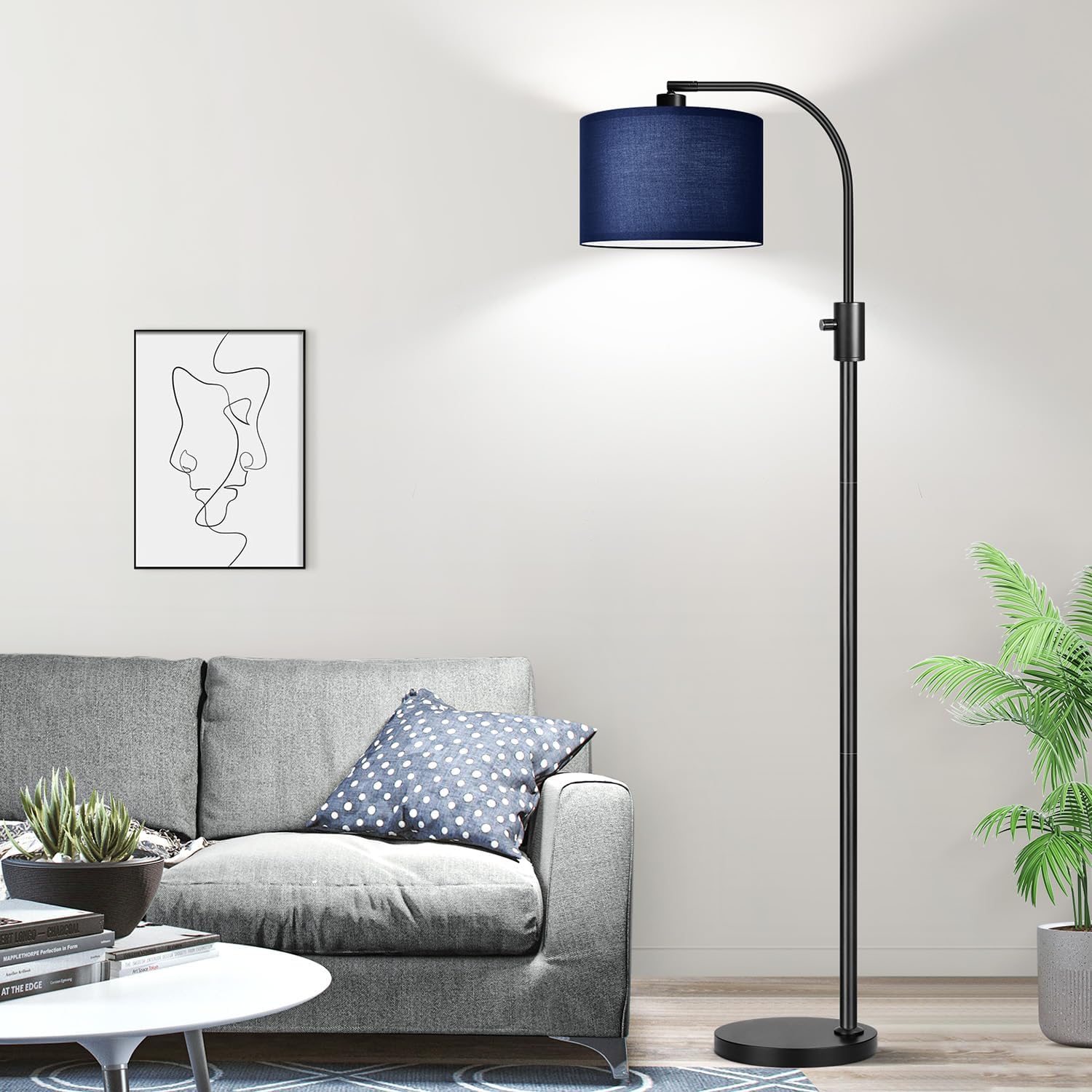 Nintiue Upgraded Modern Arc Dimmable Tall Standing Floor Lamp with Blue Shade, 1200 Lumens LED Bulb Included, for Living & Reading Room…